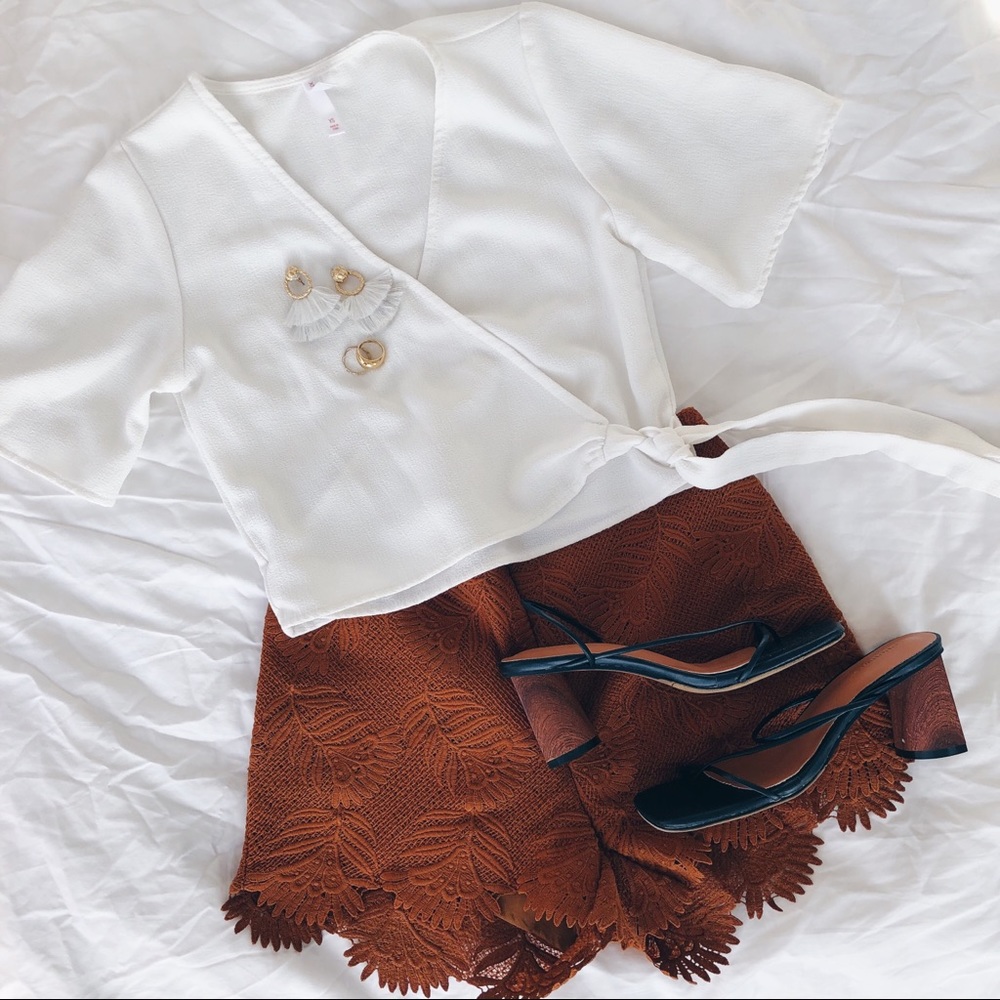 UO Rust/Copper High-waisted Lace Shorts